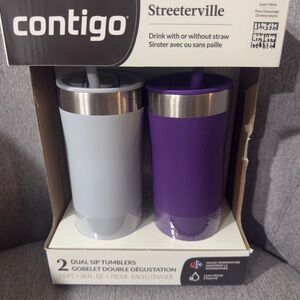 Contigo Streeterville Dual Sip Tumblers - Light Gray and Deep Purple